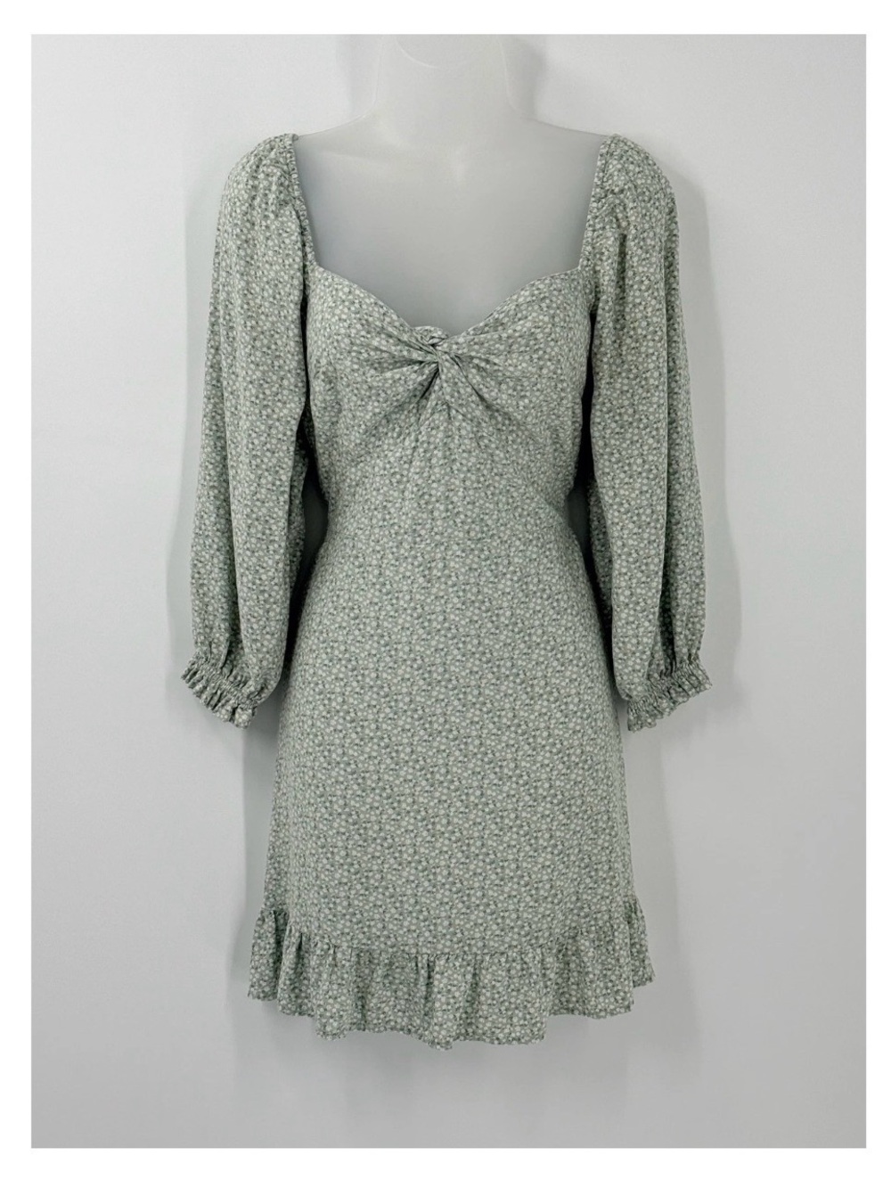 Hollister Sage Floral Long-Sleeve Knot-Front Dress Sz XS Cottagecore Prairie - Picture 1 of 10